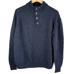 Enzo Mantovani Mens Chunky Henley Sweater Size Large Blue 100% Wool